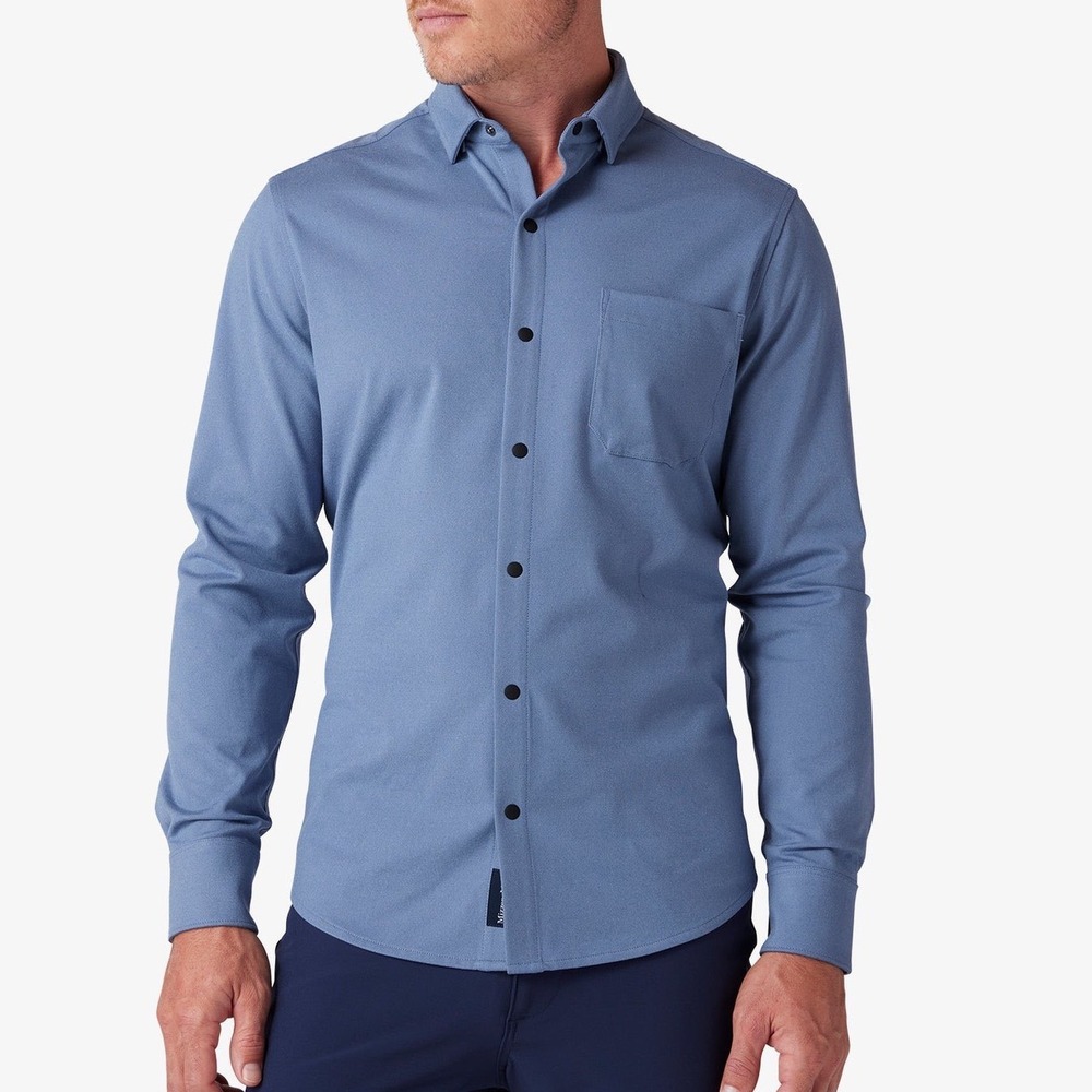 Mizzen + Main Slate Blue Performance Button Down Shirt Mens XXL Long Sleeve Snap
